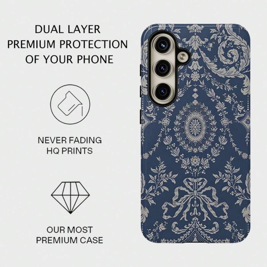 Funda para teléfono: Diseño de patrón damasco azul, funda de doble capa resistente para una protección superior, para Samsung Galaxy S26/S25/S24/S23/S22/S21/S21+/S21 Ultra, Plus, FE, Edge/S20 FE/A15/A16, 17, 16, 15, 14, 13, 12, 11 Pro Max, Plus y Pro/A17/A26/A36/A56, Regalo de cumpleaños o Navidad. - Color mixto 1 - Ver 1