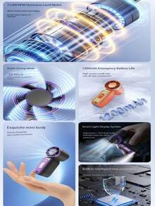 1pc Unisex Mini Handheld USB Turbo Fan, Rounded Body, Icy Cool Touch, High Capacity Battery, Fashionable Colors, Lanyard, Night Light, 199 Wind Speed Levels, Super Quiet Turbine Design, 8m Airflow, Suitable For Outdoor, Camping, Travel, Beach, Office, School, Pool Party, Gift - Multicolor - View 10