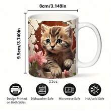 1 st keramisk kopp med kattmönster, söt kaffemugg, tekopp, högtids- och födelsedagspresent, heminredning - Multifärgad - Visa 2
