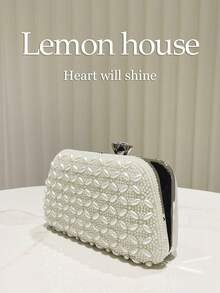 1pc Vintage Elegant Beaded Evening Bag For Women, Fashionable Clutch Purse For Banquet, Wedding, Party, Suitable For Cheongsam, With Metal Chain Strap For Shoulder Or Crossbody Wear, Great Gift For Ladies - Silver - View 8