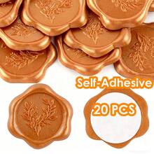 20 PCS Eucalyptus Pattern Self-Adhesive Wax Seal Stickers For Gifts Wedding Invitation Envelope Sealing-Orange - Eucalyptus Orange - View 4