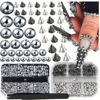 3D Mini Metal Punk Nail Art Studs Mixed Sizes Gold Black Cone Spikes Alloy Rivets Jewelry Steel Balls Jewels For Women Goth Manicure Charms Accessories DIY Crafts Decorations