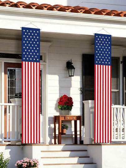 1 cặp đồ trang trí ngoài trời ngày 4 tháng 7 - Cờ Mỹ treo trang trí hiên nhà - Đồ trang trí yêu nước cho Ngày Tưởng niệm, Đồ dùng tiệc tùng cho Ngày Độc lập 4 tháng 7 - Màu đỏ, trắng, xanh dương