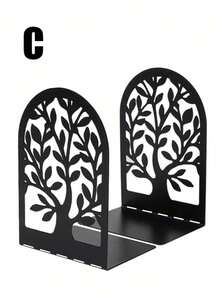 1 Pair Iron Tree-Shaped Hollow Design Book Stand, Iron Bookshelf, Book Holder, Home Office Study Library Desktop Storage Rack - Multicolor - View 7