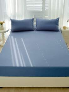 Camel Brushed Soft & Comfortable 3 PiecesBed Sheet Set - Dusty Blue - View 3