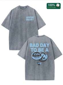 Camiseta Para Hombre"BAD DAY TO BE A ZYN" Graphic Double-Sided Printed Street Style Men's Casual Wear 230g Washed Cotton Round Neck Short Sleeve Comfortable Breathable Basic Double-Sided Printed Tee For Summer High-Quality Edgy DesignLoose And Comfortablegraphic Tees Streetwear Men - 灰色 - 查看 1