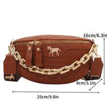 Fashionable Cute Little Horse & Crocodile Pattern Fanny Pack, Women Chest Bag, Perfect For Rodeo Occasion - Brown - View 3