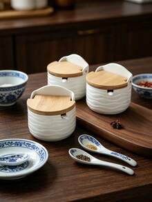 Hũ đựng gia vị vuông nhỏ, tối giản, hình bán nguyệt, màu đen trắng, có vân, dùng trong nhà bếp. - Nhiều màu - Xem 5