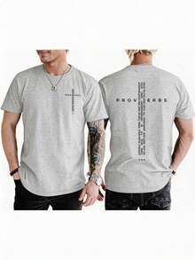 Men Vintage Christian Cross Bible Verse Tee, Jesus Faith Inspirational Cotton Short Sleeve Streetwear Top, Daily Gift For Boyfriend Husband - 淺灰色 - 查看 8