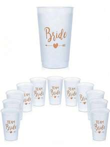 1/12 buah Gelas Plastik Matte Bride Tribe & Bride, Suvenir Pesta, Dekorasi Pesta Pernikahan, Gelas Foil Emas 12oz - Beraneka warna - View 6