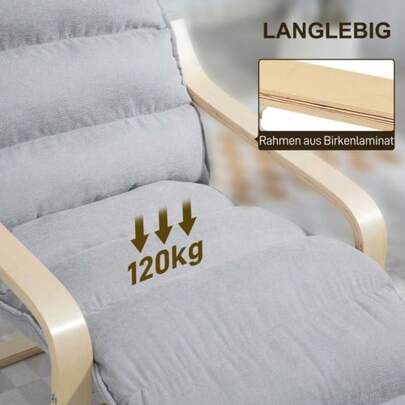 Poltrona com apoio para os pés ajustável, textura aveludada, com função de cadeira de balanço, chaise longue, cadeira de leitura, cinza claro