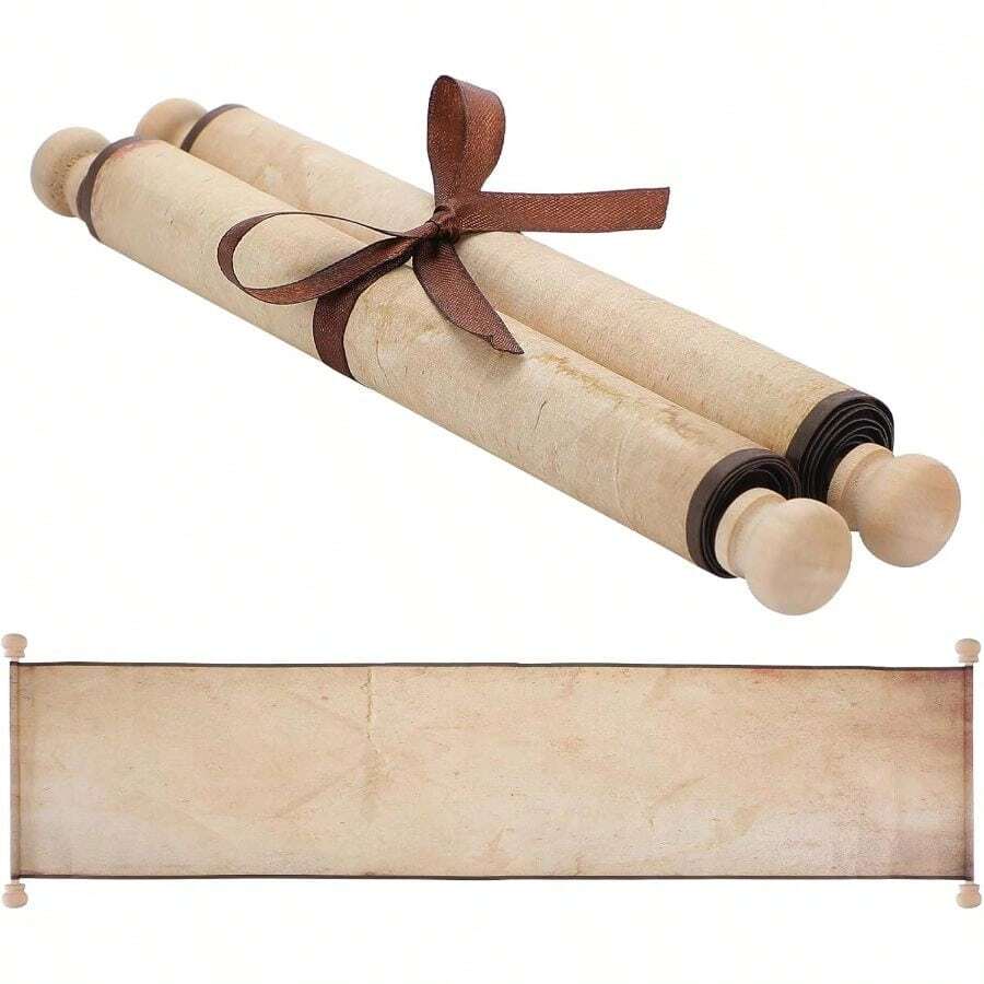 1 Roll 9 X 72 Inch Blank Paper Scroll With Wood Rod Vintage Style Scroll Paper For Writing Drawing Calligraphy Wedding Vows Invitations Renaissance Event Decor - Default - View 1