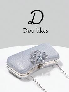 1pc Silver Sequin Luxury Crystal Elegant Evening Clutch, Sequin Handbag, Fashionable Handheld Bag, Ideal Gift For Women, Suitable For Parties, Weddings And Banquets - Silver - View 5