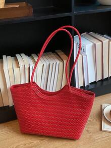 Bolso de mano de gran capacidad para mujer, nueva llegada de bolso de hombro minimalista para ir al trabajo - Rojo - Ver 7