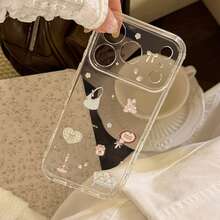 Funda de teléfono Kavenfort transparente con collage de estilo de dibujos animados para dormitorio, compatible con Apple 18 Pro Max, 17 Pro Max, 16 transparente, 15 estilo coreano, 13 carcasa blanda, 14 linda, femenina, creativa, geométrica, minimalista, de dibujos animados, de nicho, estilo Ins - transparente - Ver 3