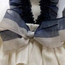 优雅蓝色蝴蝶结荷叶边宠物连衣裙，适合小型犬猫幼犬小猫 - 藍白色 - 查看 7