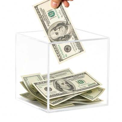 1pc Fully Transparent Acrylic Piggy Bank, One-Way Coin Slot With Safety Lock, Large Capacity Anti-Drop Savings Jar, Desktop Cosmetic Storage Box, Desk Decor Coin Bank, Financial Management Adult Saving Jar, Student Back To School/Graduation/Valentine's Day/Mother's Day/Father's Day/New Year/Thanksgiving/Birthday Gift