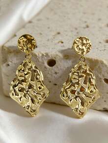 1 Đôi bông tai kẹp hình học không đối xứng bằng thép không gỉ, mạ vàng 18K hình kim cương, thích hợp cho đám cưới và tiệc tùng, quà tặng trang sức. - kẹp - Xem 5
