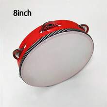 1pc Red Adult Hand-Held Wooden Rattle Drum, Single Row Metal Bells, 10-Inch Music Rattle Drum, Rhythm Percussion Instrument, Suitable For Parties, Games, KTV, Etc. Adult Hand-Held Rattle Drum (Drum Sticks Not Included), Single Row Metal Ringing Percussion Instrument, Clear Sound, Durable Material - Multicolor - View 10