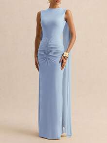 Elegant Backless Sexy Fitted Summer Dress, Women's Party Club Long Dress Wedding - Baby Blue - View 2