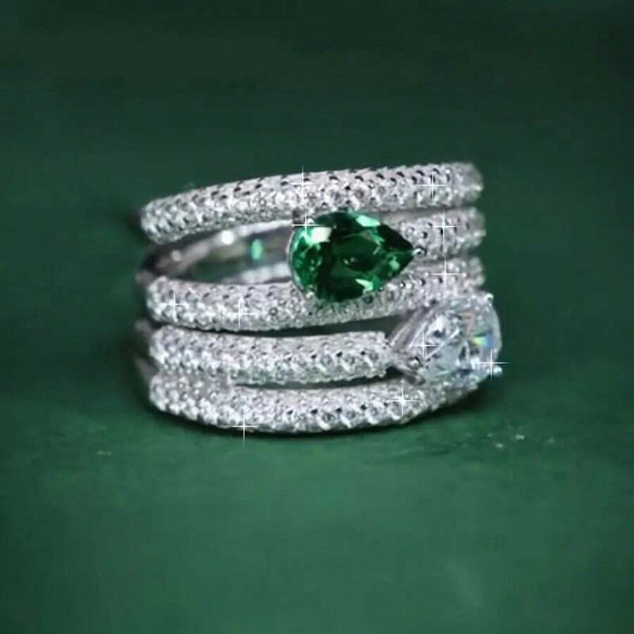 Women's Alloy Emerald Engagement Ring Pave Fashion Style For Engagement Fashion Jewelry Stackable Adjustable Comfort Fit Tarnish Resistant [T0993] - Bạc - Xem 1