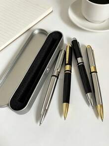 2pcs Luxury Metal Ball Pen Set (1 Pen + 1 Metal Pen Box), 4 Colors Available (Black Gold/Black Silver/Full Steel Gold/Full Steel Silver) With Metal Trim, Elegant Business Pen With 1.0mm Smooth Writing Refill, Suitable For Business Professionals, Office Workers, Teachers, Students And More. Premium Quality, Practical Performance, And Elegant Appearance, Also An Ideal Gift For Holidays, Birthdays, Graduations, New Jobs, Corporate Appreciation, And Client Visits. - Metal Pen - View 11