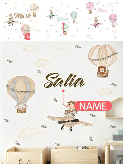 3 Customized Name Hot Air Balloon Wall Stickers, Removable Wallpaper, Suitable For Children's Bedroom And Living Room Decor, Room Decoration, Stickers, Home Decor, Kitchen Decor, Wall Decor, Bathroom Decor, Decoration, Removable Wallpaper, Living Room Wall Art, Living Room Decor, Graduation Party Supplies, Office Decor, Room Accessories, Graduation Decor, Baby Christening Party, Party Decorations, Western Decor, Nursery Decor, Girl's Room Decor, Baby Supplies