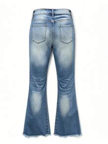 Quần ống loe denim thời trang nữ với gấu quần cắt thô và túi, kiểu dáng dài thoải mái với độ co giãn vừa phải, thích hợp cho mùa xuân. - Rửa nhẹ - Xem 7