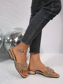 Dép lê cao gót đế dày đính pha lê sang trọng, dép lê một quai chống trơn trượt dành cho nữ, thích hợp cho mùa hè. - Rượu sâm banh - Xem 4