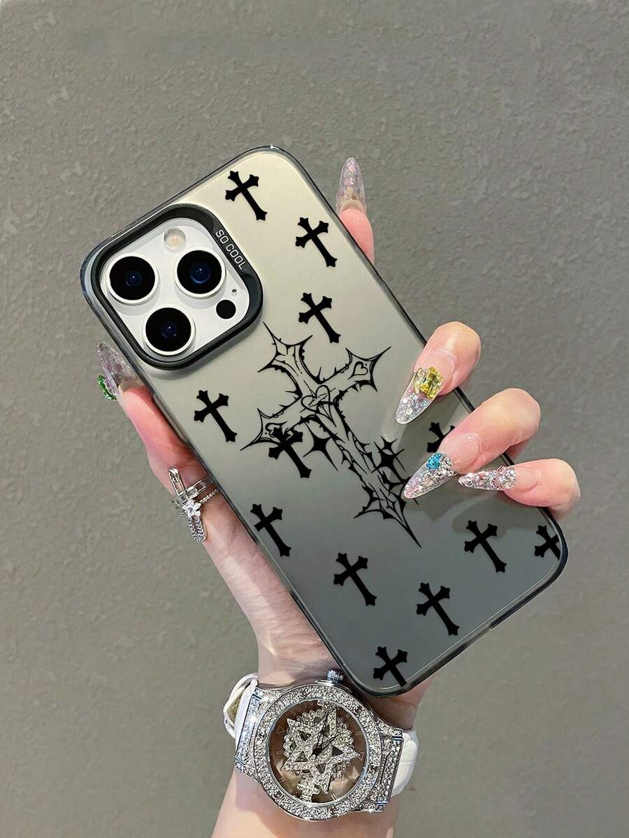 Ốp điện thoại màu đen phong cách Gothic cổ điển, hình thánh giá, tương thích với iPhone & Galaxy, ốp lưng điện thoại, ốp cho iPhone 17 Pro Max, vỏ bảo vệ, ốp điện thoại hình Chúa Giê-su, tương thích với iPhone 13/14/15/16, tương thích với điện thoại Galaxy, thích hợp làm quà tặng hoặc sử dụng cá nhân. - Nhiều màu - Xem 1