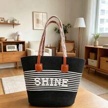 1 chiếc túi đeo vai bằng rơm cá nhân hóa, túi tote đeo chéo đa năng, túi xách công sở dung tích lớn với chữ thêu, túi xách tay dành cho nữ. - Nhiều màu - Xem 28