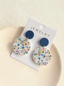 1 Pair Women's Spring/Summer Small Daisy, Blue Flower, Pink Flower Floral Print Ceramic Texture Elegant Cute Round Acrylic Earrings - Nhiều màu - Xem 5