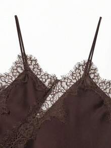 Nueva llegada Camiseta de mujer con decoración de encaje sexy, estilo europeo y americano para el verano - Marrón 2 - Ver 4