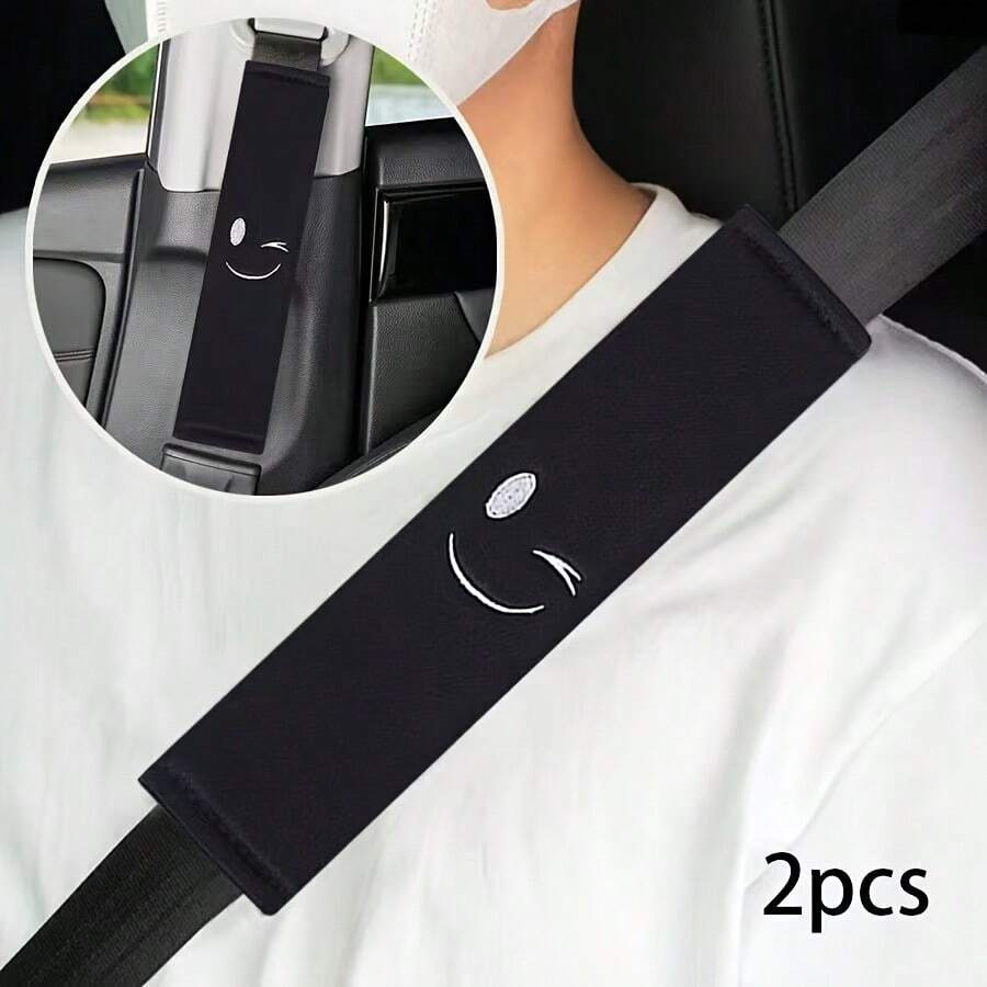 Bộ 2 miếng bọc dây an toàn ô tô, miếng đệm dây an toàn thêu hình mặt cười, nâng cao trải nghiệm lái xe, phù hợp với mọi loại xe và ba lô. - 2 gói - Xem 1