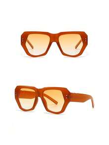 1 chiếc kính thời trang gọng đầy đủ hình học bất đối xứng, phong cách đường phố hip-hop châu Âu và Mỹ dành cho nữ. - Khung màu cam dần chuyển thành lát cam. - Xem 4