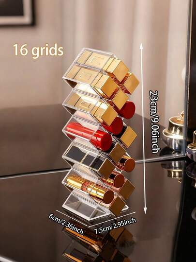 1pc Lipstick Holder, Lip Gloss Storage Box, Cosmetic Display Rack, Perfect Storage Solution For Drawers, Vanity, Bathroom, Lipstick Display Stand, Transparent Cosmetic Desktop Storage Box, Sample Rack, Desktop Transparent Cosmetic Storage Box, Transparent PET Lipstick Box, Multi-Compartment Lip Gloss & Nail Polish Storage Box, Lipstick Storage Box