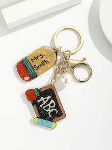 1个教师节新款亚克力钥匙扣DIY手工，艺术数学阅读铅笔、书籍、地球仪钥匙扣，英文标语“教书育人，爱与启发”，黑板、爱心、苹果，毕业/返校教师节钥匙扣，创意同学聚会礼物，创意礼物，节日礼物 - 彩色 - 查看 13