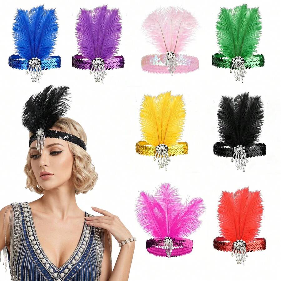 1pc 1920s Rhinestone Tassel Headband, Vintage Luxury Theme Party, 20s Glamour Retro Photoshoot, Elegant Cocktail, Bridal Shower, Spring Picnic, Retro Theme Event Accessory - Multicolor - View 1