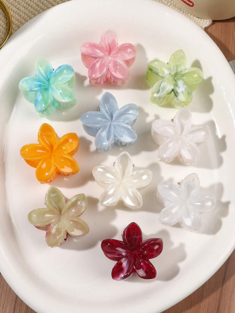 10个马卡龙色小亮泽雏菊发爪夹，刘海夹，侧边夹，马尾夹，公主风，适合日常、通勤、旅行、派对、下午茶、聚会、节日、生日等场合