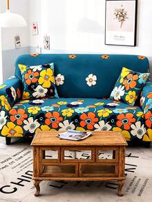 1pc Colorful Floral Pattern Stretch Full Cover Sofa Slipcover, Modern Printed Sofa Cover, Dust & Dirt Proof, Suitable For Home, Classroom, Hotel, Machine Washable, All Season - Spring Blossoms - View 3