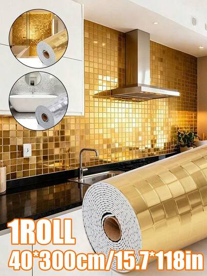 1 rulle, 4 mm tjock stor rulle, självhäftande 3D-mosaiktapet, 284 cm lång x 41 cm bred, lätt att riva och fästa, vinyl-PVC-material, lyxig spegelblank reflekterande textur, lämplig för gör-det-själv-projekt, enkel enpersonsinstallation, lämplig för sovrum, vardagsrum, TV-bakgrundsvägg