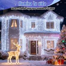 Luces de Cascada, Cuerda de luces Navideña 8 Modos, Luces IP65 Impermeable led para Exterior y Interior, para Bodas, Decoraciones Navideñas, Fiestas, Familias (10M 360LED/Multicolor) - Blanco frío - Ver 7