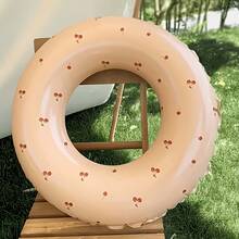 Cherry Print Inflatable Swimming Ring, Cute Minimalist Style, Suitable For Various Water Entertainment Venues, Can Also Be Used As Indoor Or Yard Decor, Fit For Swimming Pool And Beach Activities (Suitable For Adults, Deep Water Area), Pool Inflatable, Beach Essentials, Pool Float - Multicolor - View 3