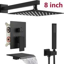 Shower Faucet Set With Tub Spout Matte Black Shower Tub Faucet Kit Shower Trim System Wall Mounted Bathtub Shower Fixtures With 8/10/12 Inches Rain Shower Head Handheld Spray Bath Tub And Valve - Matte Black - View 9