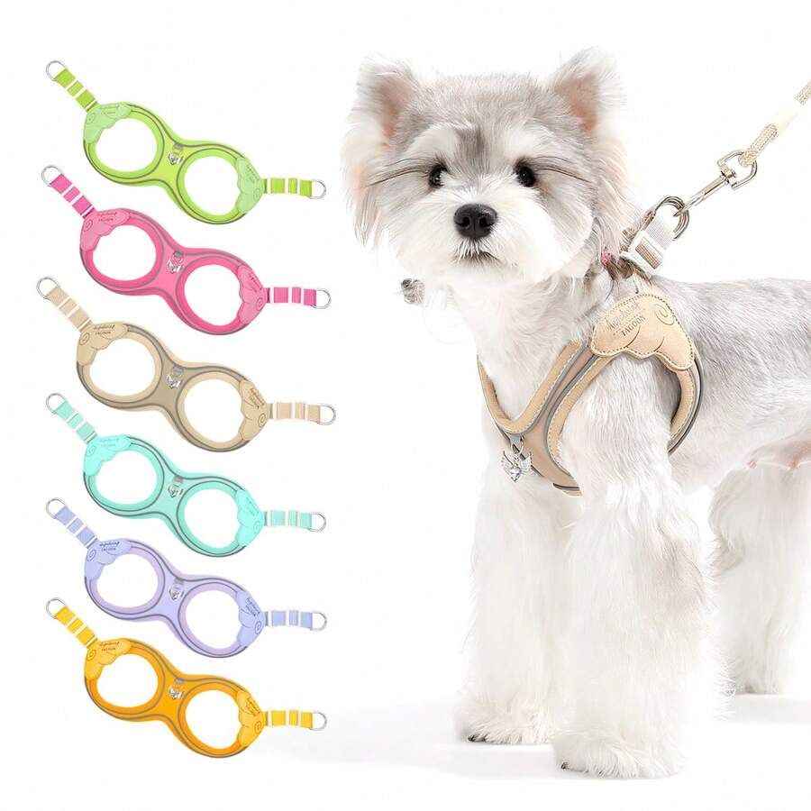 PETSIN 幼犬環繞式可調節透氣網布背心，穿入式柔軟輕量狗胸背帶，反光寵物胸帶附柔軟手柄牽繩，戶外散步狗背心胸帶附拾便袋收納夾，適合貓狗使用
