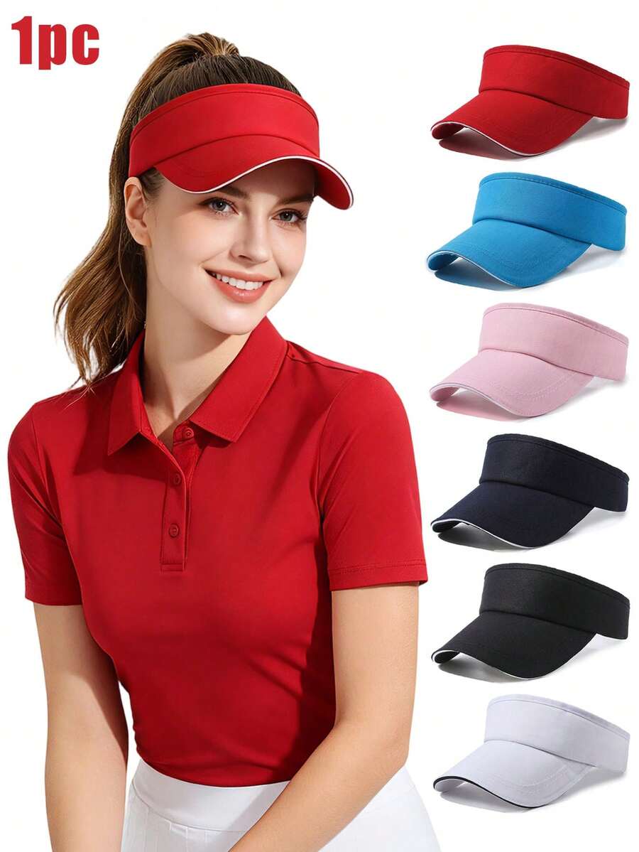 1 pieza Visera de sol para mujer, Visera de tenis y golf, Sombrero de verano de unicolor con protección UV y malla transpirable, Sombrero ajustable y ligero amigable con la cola de caballo para deportes al aire libre, Disponible en múltiples colores - Multicolor - Ver 1
