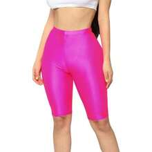 Womens Bike Yoga Shorts Elastic High Waist Shorts Fashion Leggings Sports Casual Pants Gym Elastic Workout Shorts - 玫紅色 - 查看 2