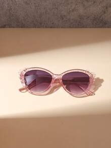 1 pieza Gafas de moda con decoración de flor de purpurina rosa y forma de ojo de gato para niñas de 4-7 años, ajuste ligero y cómodo, lentes con tinte suave, adecuadas para playa, viajes y vacaciones, incluye estuche para gafas - Multicolor - Ver 6