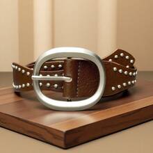 1pc Coffee Color Women's PU Leather Personalized Rivet Retro Bohemian Belt - Coffee - View 5