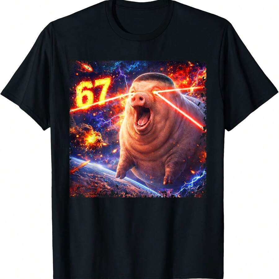 John Pork Fade Pig Haircut 67 Six Seven Tuff Meme T-Shirt | SHEIN UK